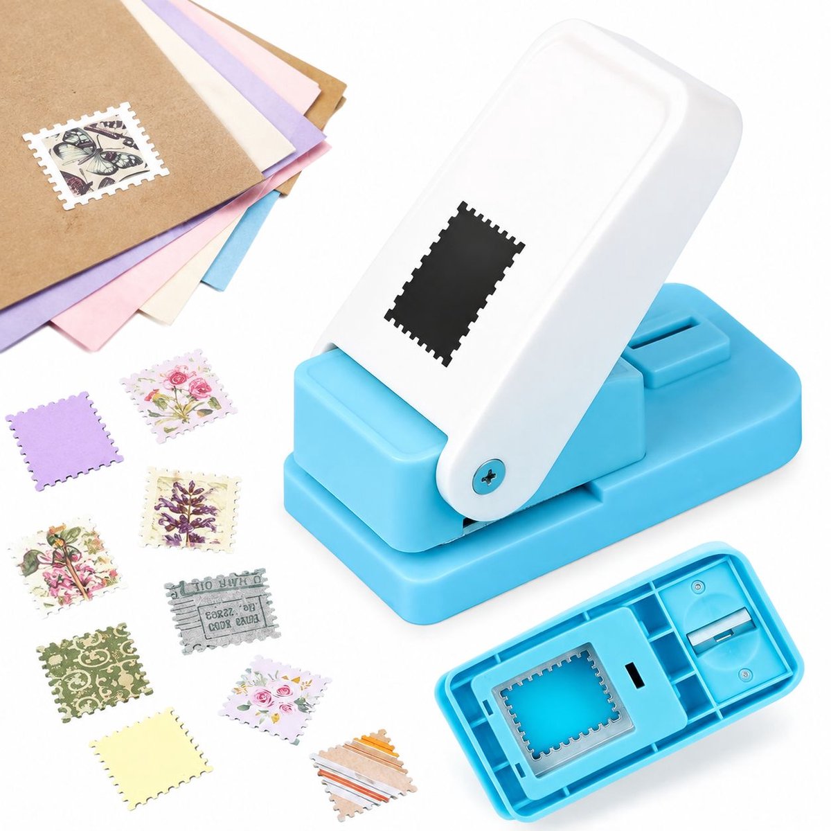 VHV - Postzegel vorm pons - 2,5x2,1 cm - Rechthoekige pons postzegels - Papiersnijders - Papierpons - Vierkante perforator - Postage vorm - op school