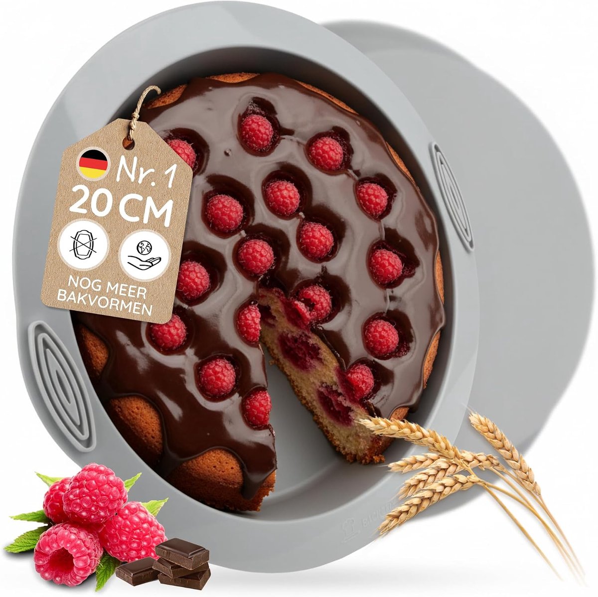 Bakvorm 20 cm rond Ø taartvorm siliconen rond | anti-aanbak zonder invetten flexibel, voor taartbodem of als ovenschaal | beproefd, gezond, BPA-vrij, voedselveilig | grijs