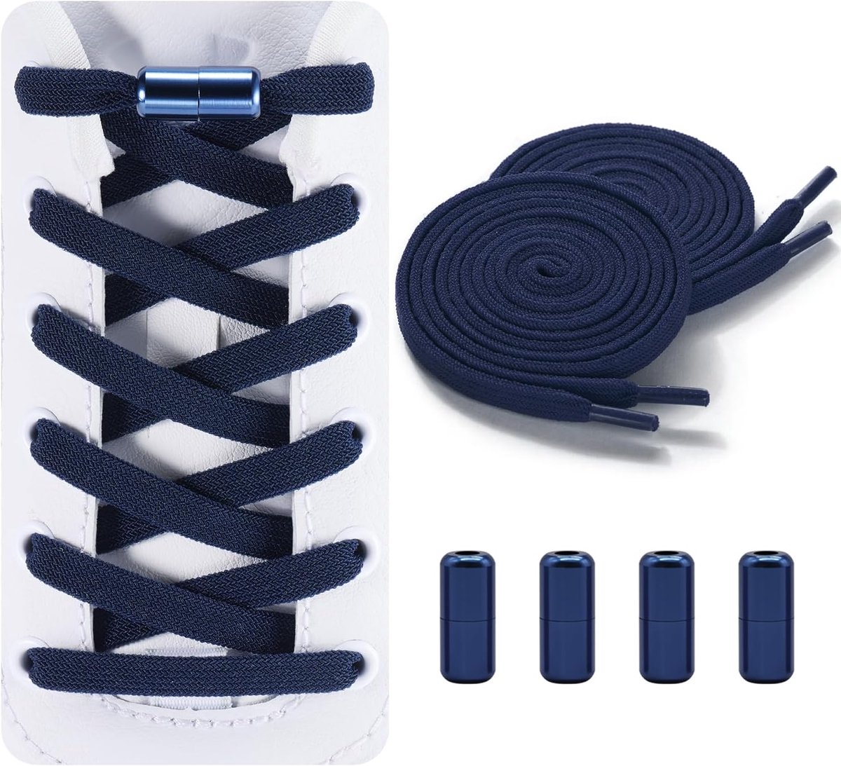 2 Paar Elastische Platte Veters Zonder Knopen, Lengte 110cm Breedte 7mm – Voor Sneakers, Hardloopschoenen, Wandelschoenen, Werkschoenen – Volwassenen & Kinderen – 16 Kleuren – Vervangende Veters