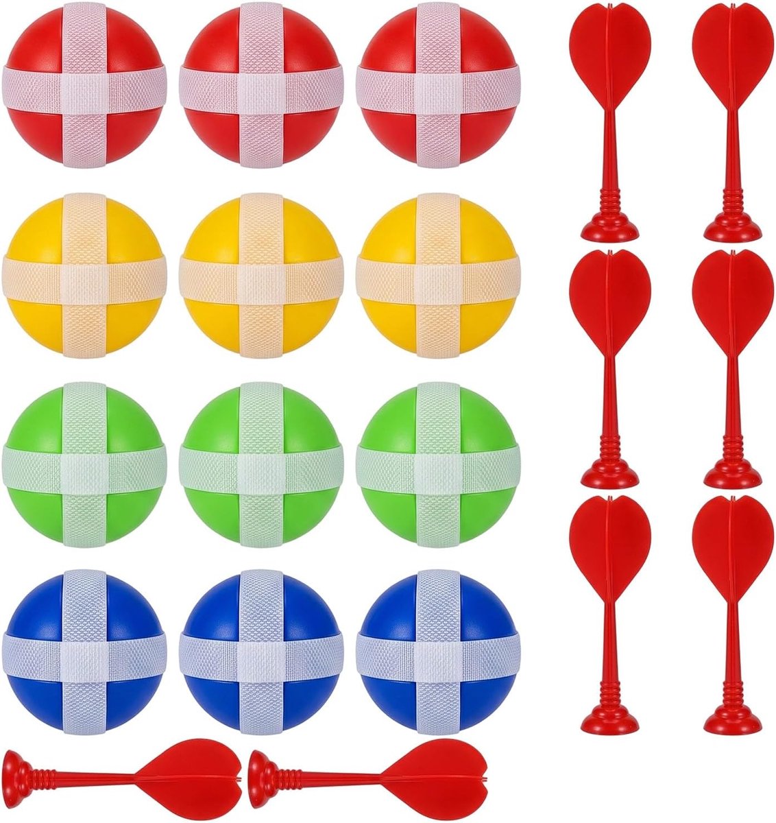 Dartset voor kinderen, 12 kleverige ballen (3,4 cm) en 8 dartpijlen met zuignap, accessoires voor dartborden, outdoor- en indoorspellen, cadeau voor jongens en meisjes, 3-12 jaar
