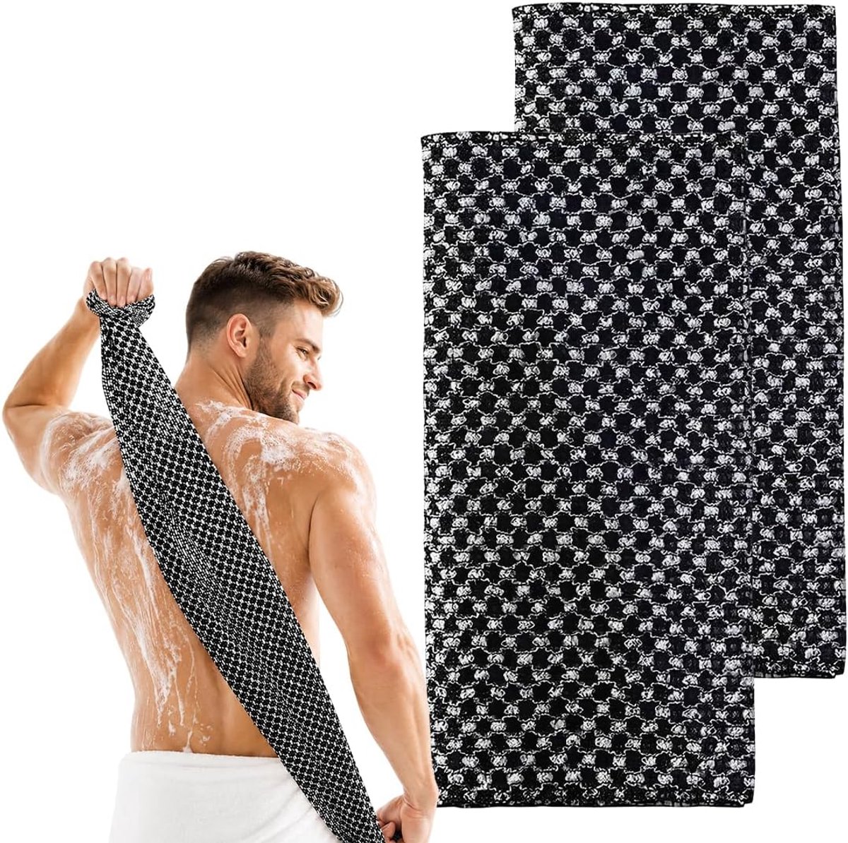 2 Stuks Exfoliërende Badhanddoeken,Elastische Rugborstel,Comfortabel voor Dagelijks Douchen en Huidverzorging voor Mannen en Vrouwen