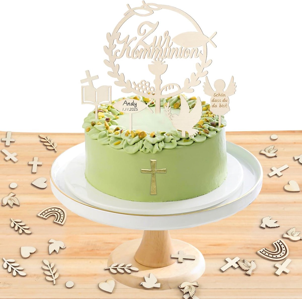 Communie, hout, eerste communie, taartdecoratie, taarttopper, doop, taartdecoratie, vormsel, decoratie met 120 tafeldecoratie, doop, voor meisjes en jongens