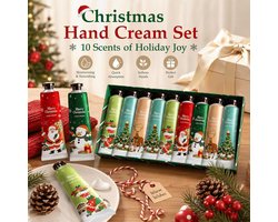 Set Kerstmis 10 Stuks Mini Handcrème Cadeauset, Vochtinbrengende Handverzorging met Fruitige Geuren, Kerst Cadeau Voor Vrouwen en Mannen, Handen en Voeten Verzorging