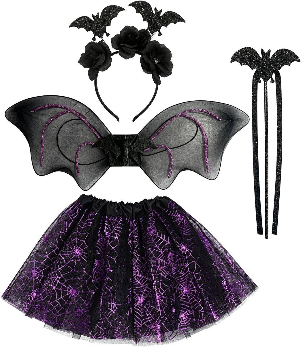 Kostuumset, Halloween Kostuumaccessoires Waaronder een Haarband,Tutu Rokje en Vleugels Perfect voor Cosplay Carnaval Verkleedfeestjes Halloween