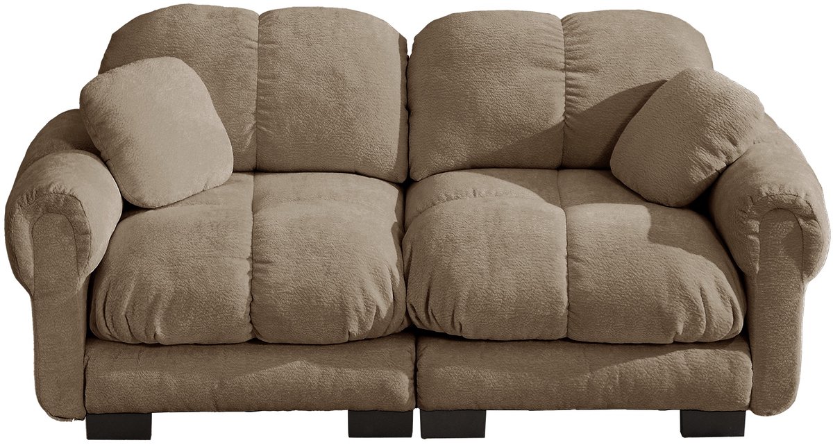 LONG DRAGON 2-zits Chenille Bank, fijn stikselontwerp, dikke zitkussens, ergonomische rugleuning, modulair, eenvoudig te monteren voor woonkamer, bruin