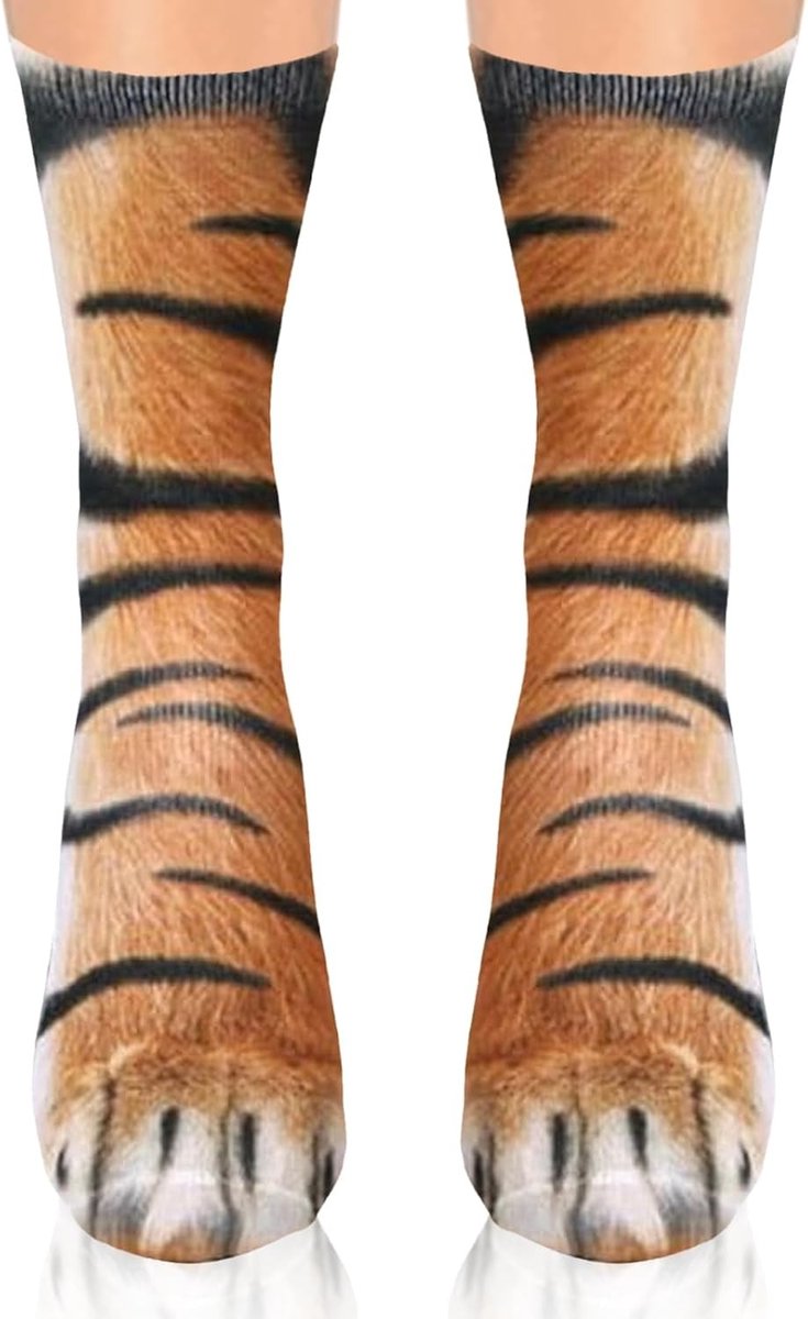Dierenpoten Sokken - Tijger - Eenheidsmaat - 3D Dierenhuidpatroon - Voor Dierenliefhebbers