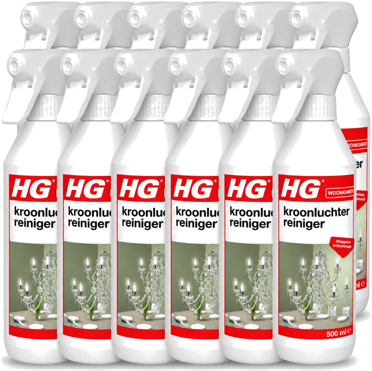 12 x HG - Kroonluchterreiniger - Streeploze Schoonmaak - 500 ml - Voordeelverpakking - 12 stuks