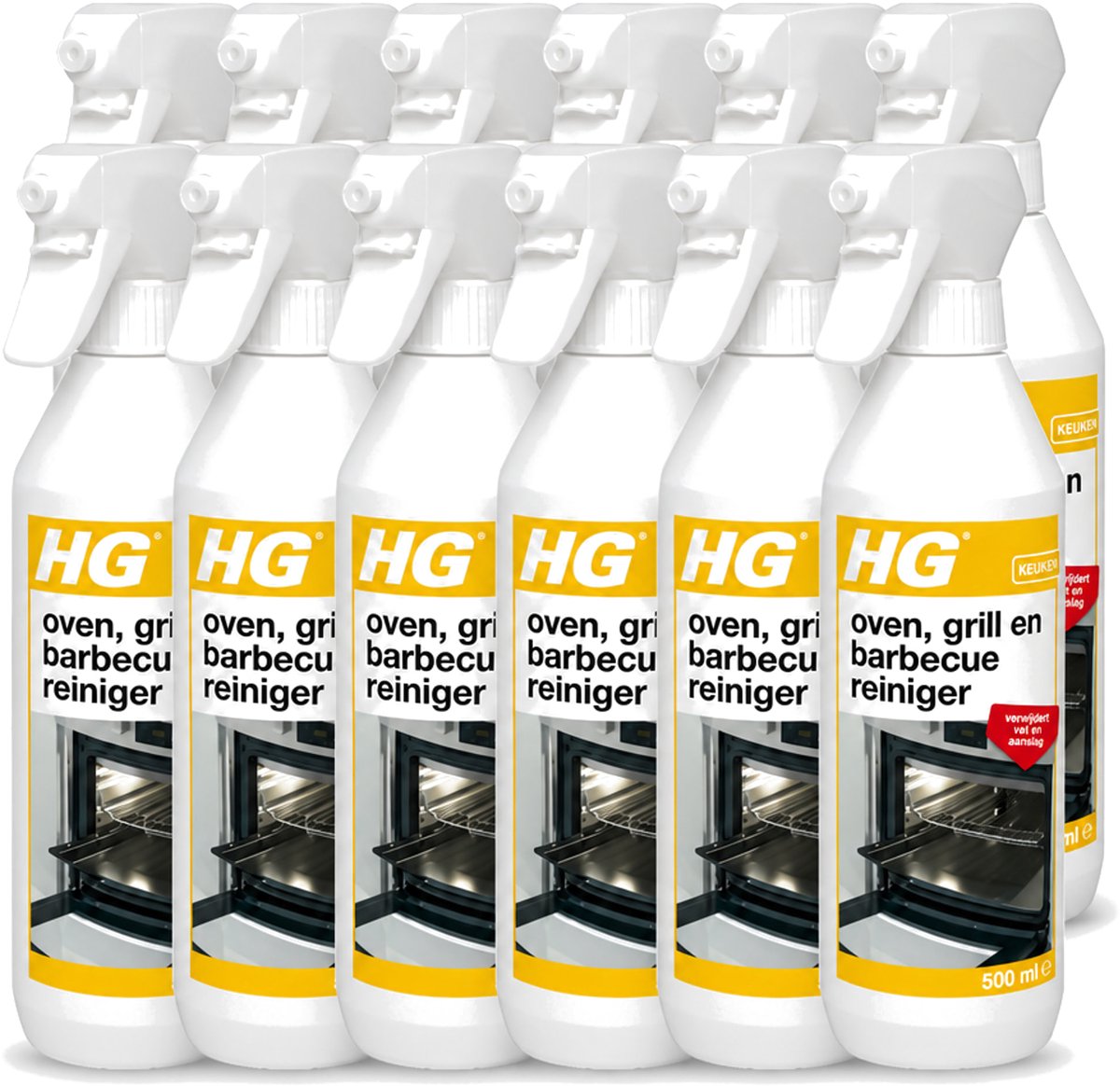 12 x HG - Oven, Grill & Barbecuereiniger - Actief Krachtschuim - 500 ml - Voordeelverpakking - 12 stuks