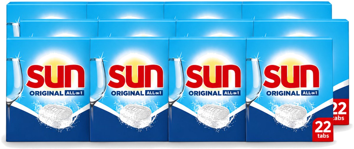 12 x Sun – Vaatwastabletten – All-in-1 Original – 22 tabletten - Voordeelverpakking - 12 stuks