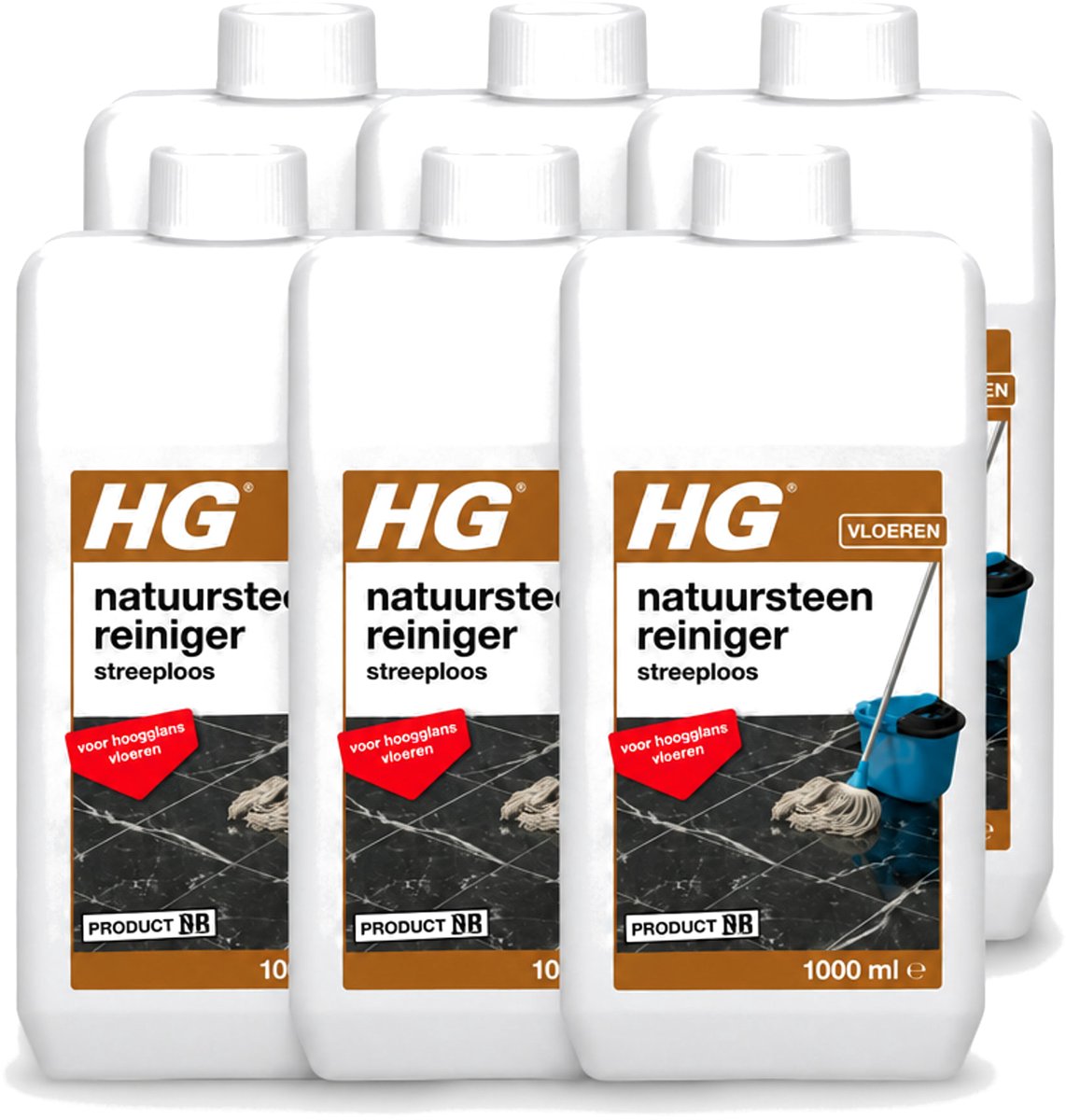 6 x HG - Natuursteenreiniger Streeploos - Voor Hoogglans Vloeren - 20 Dweilbeurten - 1L - Voordeelverpakking - 6 stuks