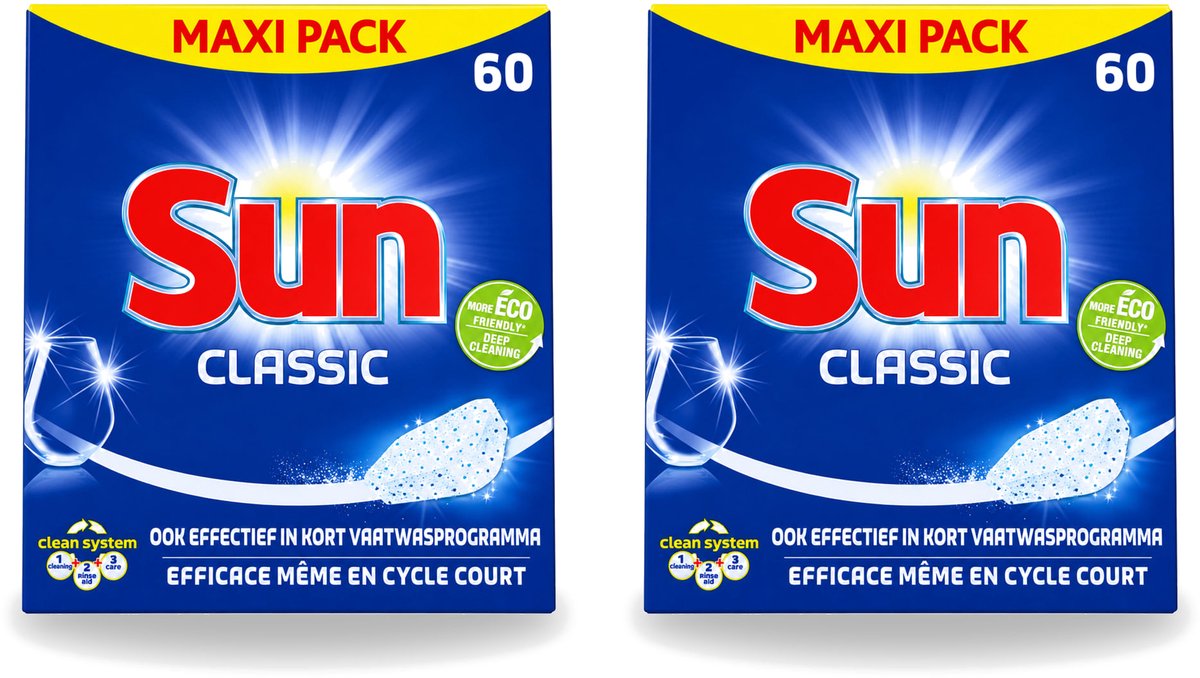 2 x Sun Classic - Vaatwastabletten - Eco - Voordeelverpakking - 60 Tabletten - Voordeelverpakking - 2 stuks