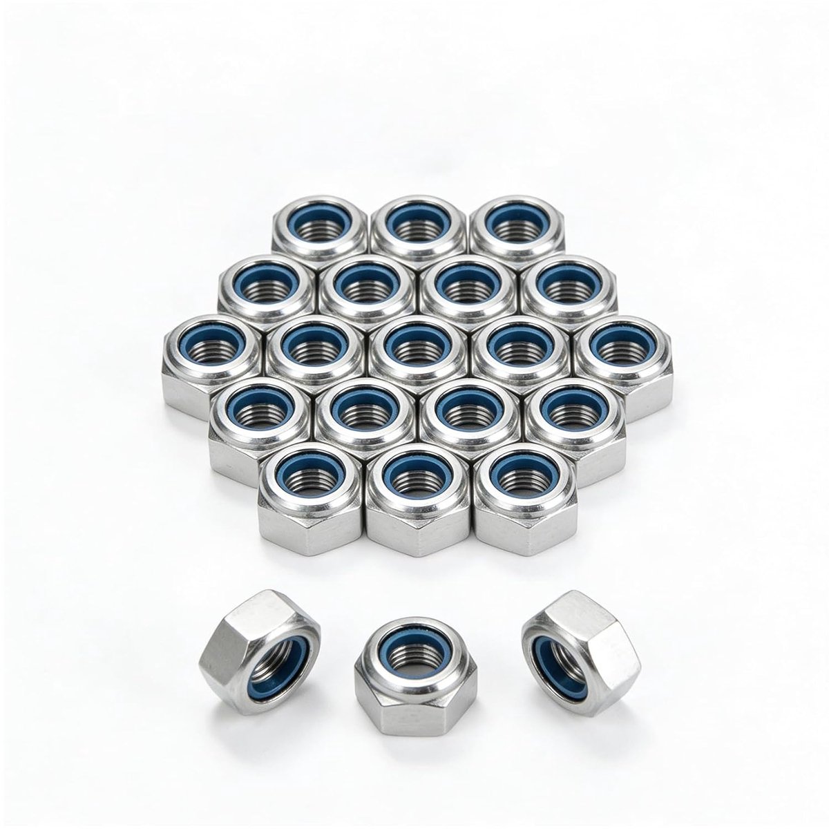 50 Stuks Zeskantmoeren M8, Zelfborgende Moeren DIN 985, Borgmoeren met Nylon Insert, Schroefmoeren Koolstofstaal voor Machinebevesting, M8, Zilver