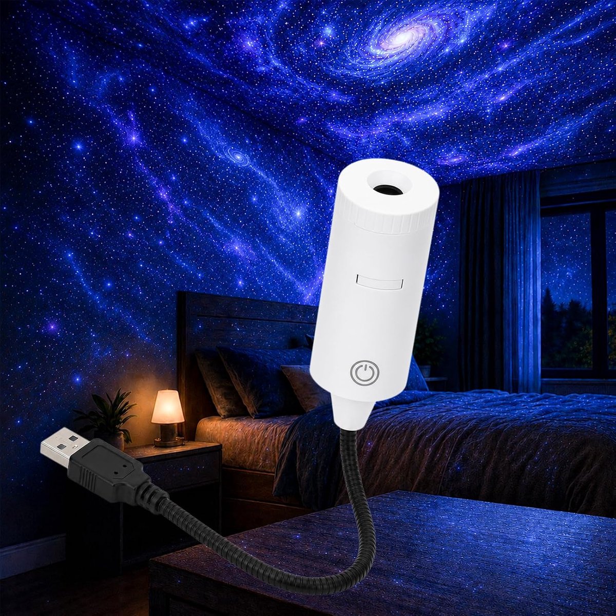 USB-melkwegprojector met twee sterrenhemel projectiekaarten