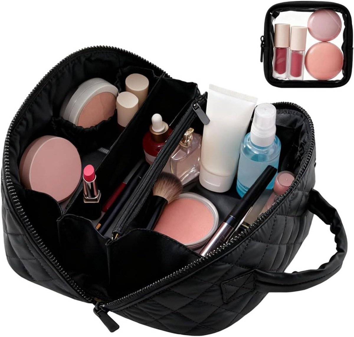 Culturertasje dames met vakken, grote make-up tas reis make-up organizer waterdicht