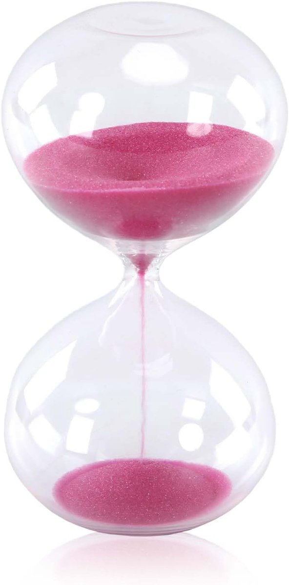 Zandloper met golvende vorm, 5 minuten, magenta zand, decoratieve glazen zandloper, kleine 5 minuten zandloper voor thuis, bureau, school, bruiloftsdecoratie