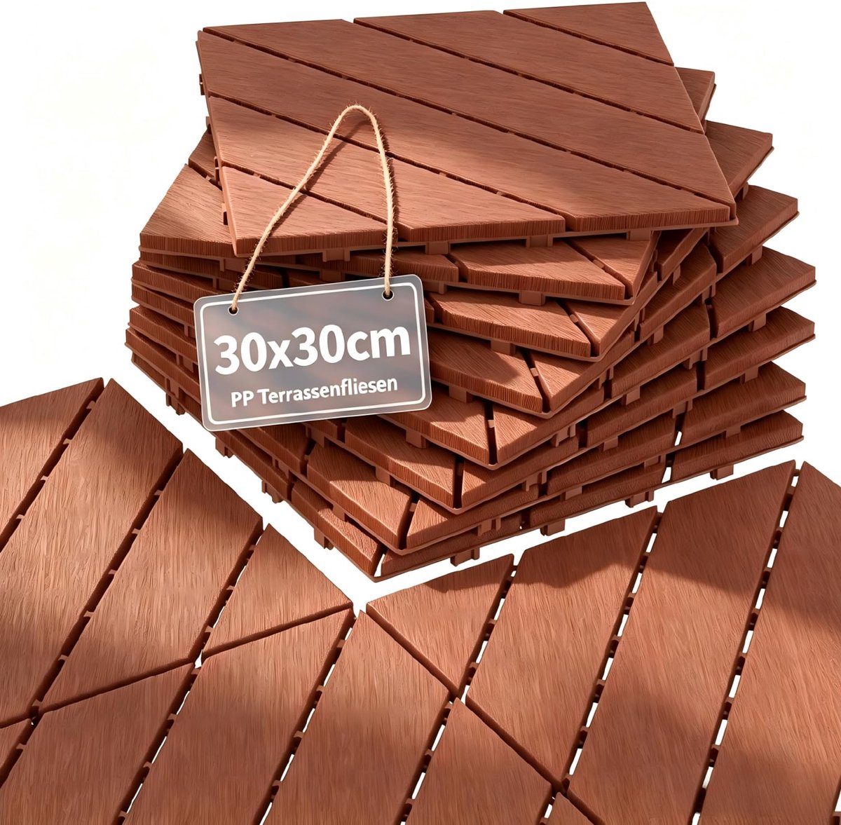 Schuine strips, legtegels, bruin-rood, 44 stuks