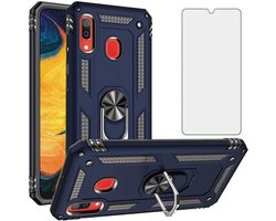 Telefoonhoesje voor Samsung Galaxy A20e/SM-A202F/DS met gehard glas schermbeschermer en standaard ringhouder harde schokbestendige zware siliconen gel accessoires 20e A20 e e20 e20a samsung20e rood