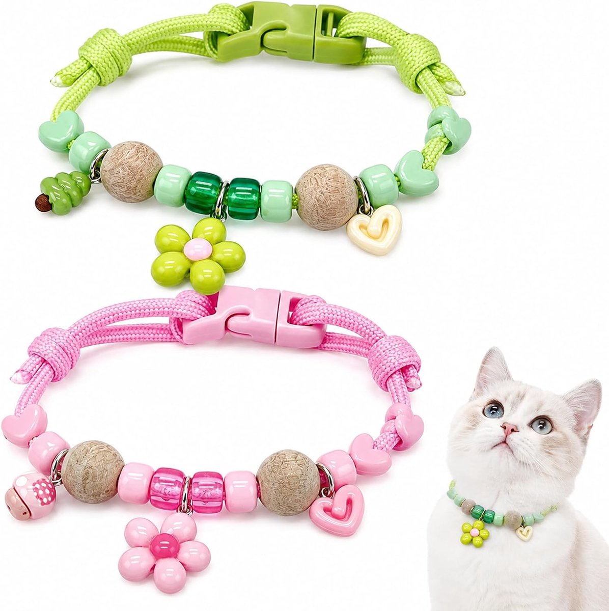 2 stuks bloemen voor katten, verstelbare halsband, veilige sluiting, ademende kattenhalsband, ideaal cadeau voor katten en kleine honden, perfect voor dagelijks gebruik