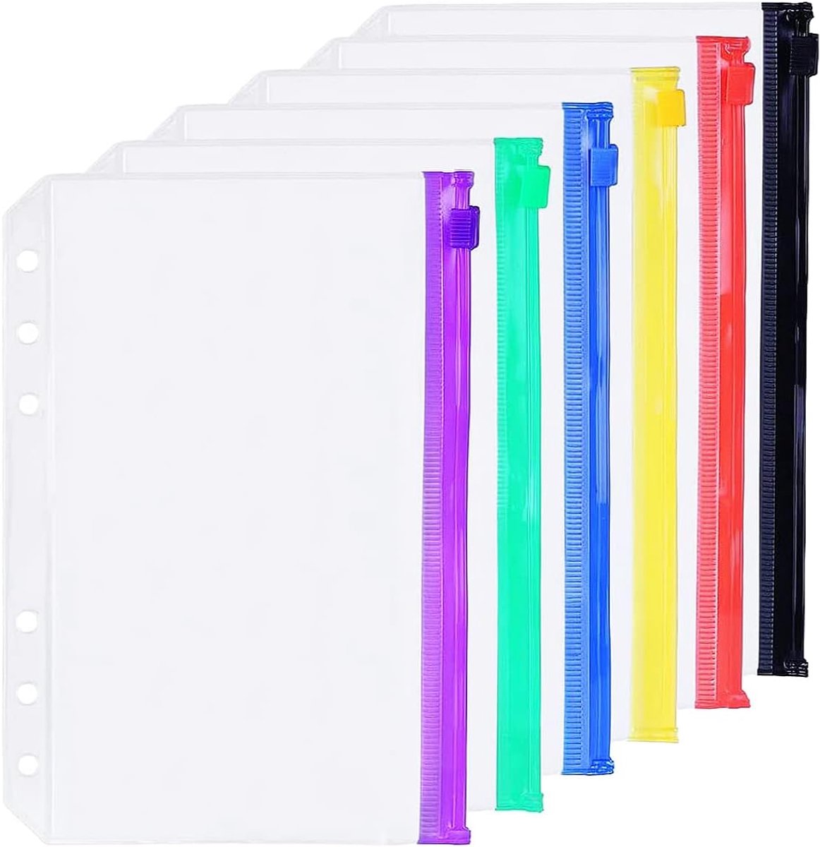 Ringband Accessoires Gestanste Mappen Tassen Divider Liniaal Tabblad (6 Kleur Zip Pocket, A5)