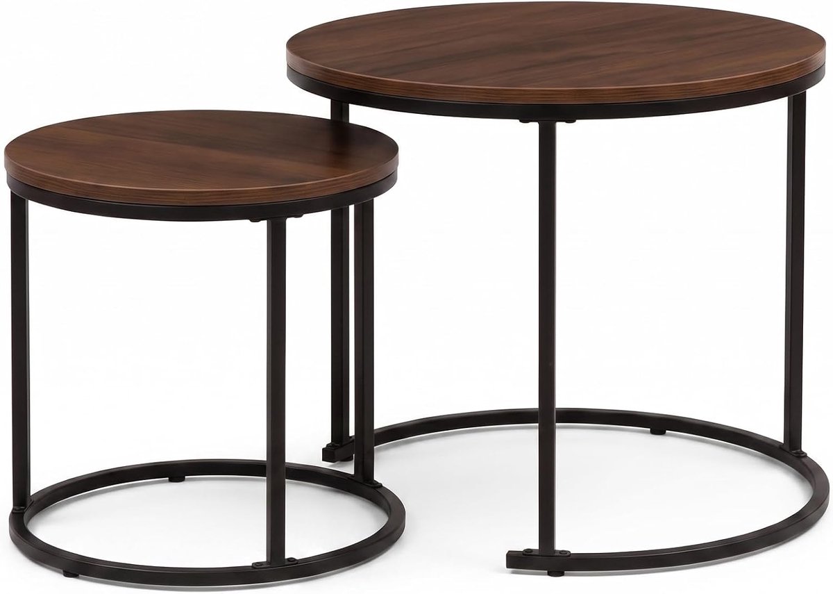 Set van 2, ovaal, salontafel, houtlook, zwart