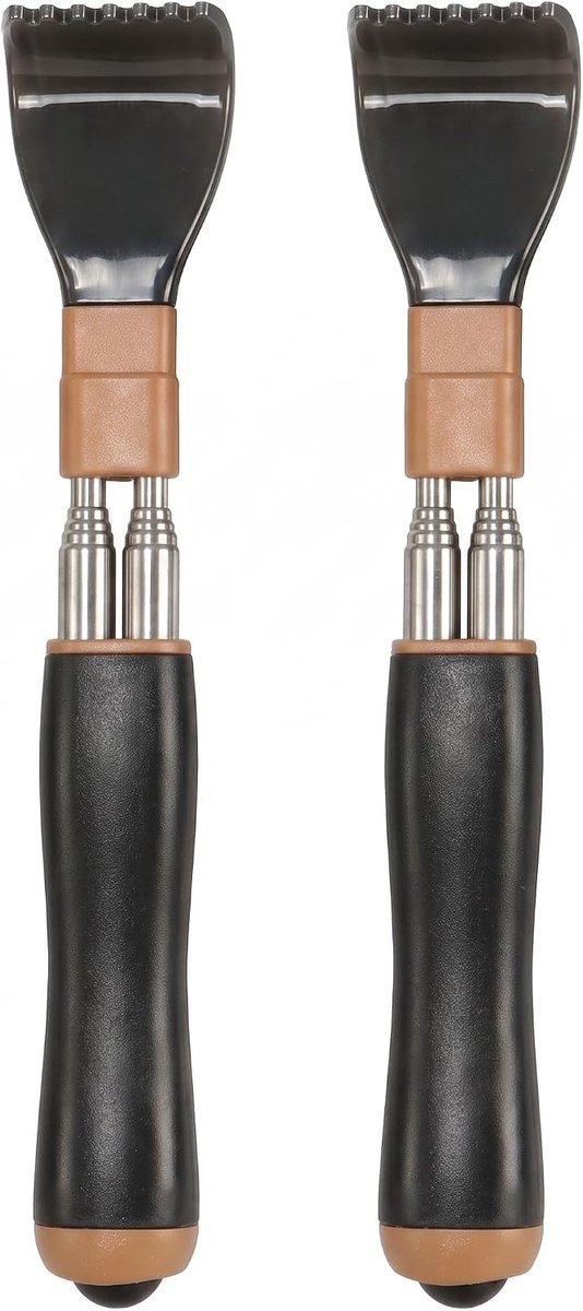 2 telescopische rugkrabbers van roestvrij staal, rekbaar, zwart, voor