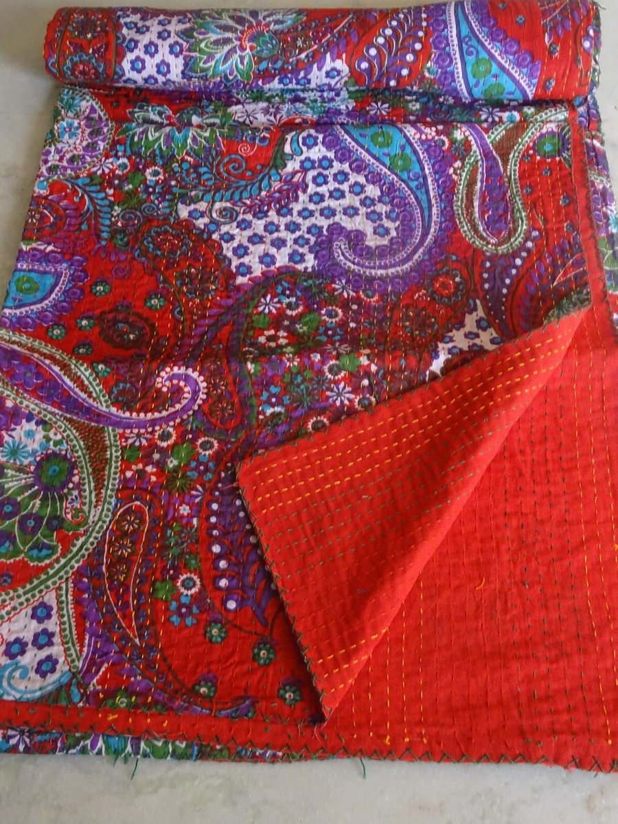 Print Queen Size Kantha Quilt Kantha Deken, Bed Cover, King Kantha Sprei, Bohemian Beddengoed Kantha Maat 90 Inch X 108 Inch