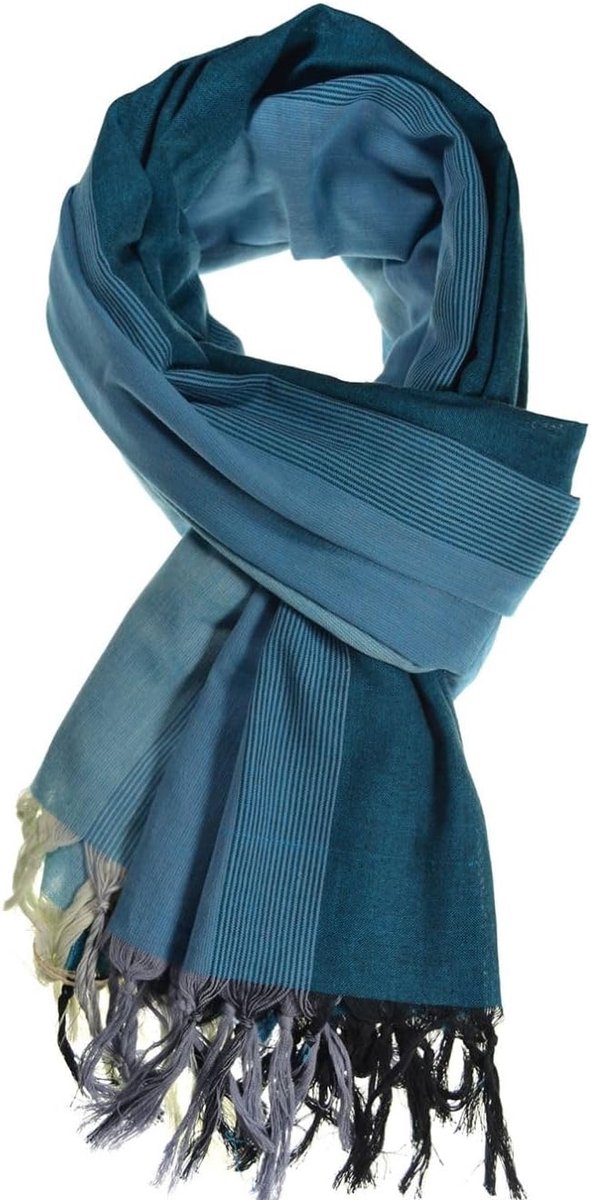 Sjaal, katoen, basic, etno-design, blauw – maat S tot XXXL – 100% katoen – blauw – Zen Natuur – comfortabel & origineel – gemaakt in Frankrijk, Ethic sinds 2004 - - Unique