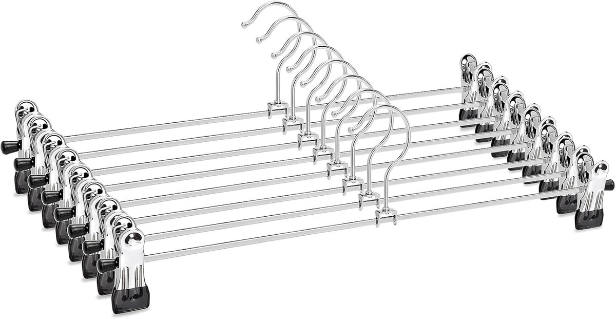 Home Set van 8 ijzeren kleerhangers, metaal, verchroomd, 40 cm, voor broeken, rokken, sokken, ondergoed, antislip kleerhangers met clips