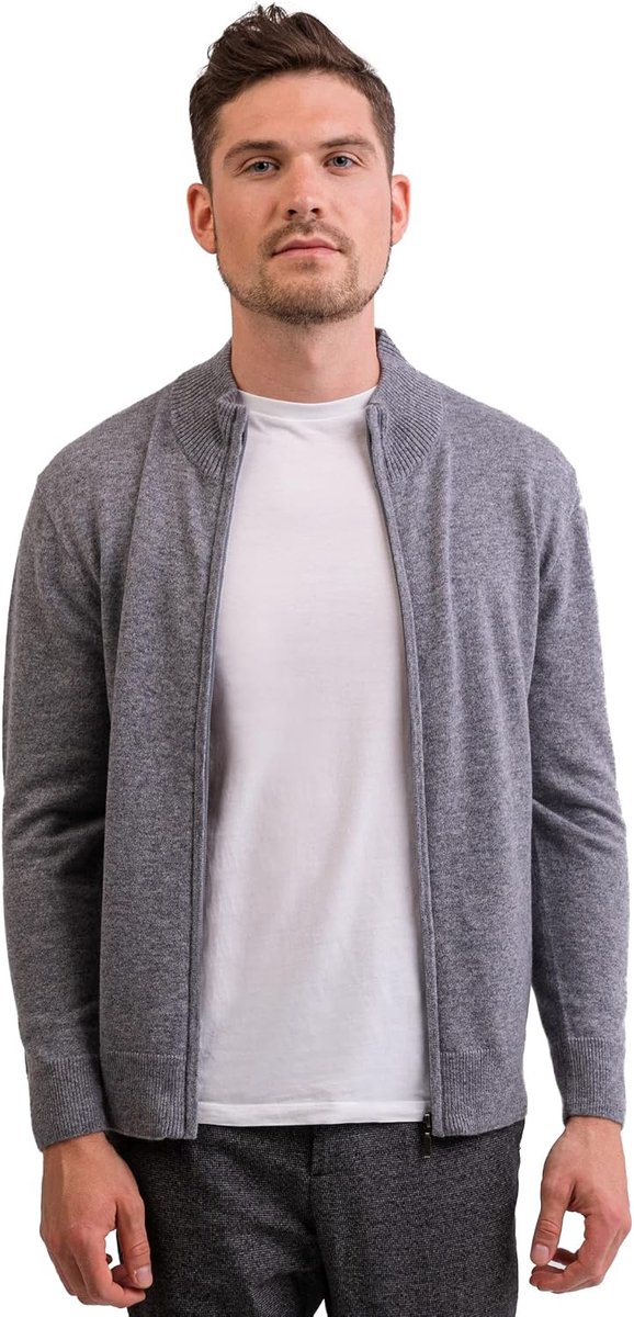 100% kasjmier herentrui cardigan met ritssluiting | gebreid vest met ritssluiting 2-draads