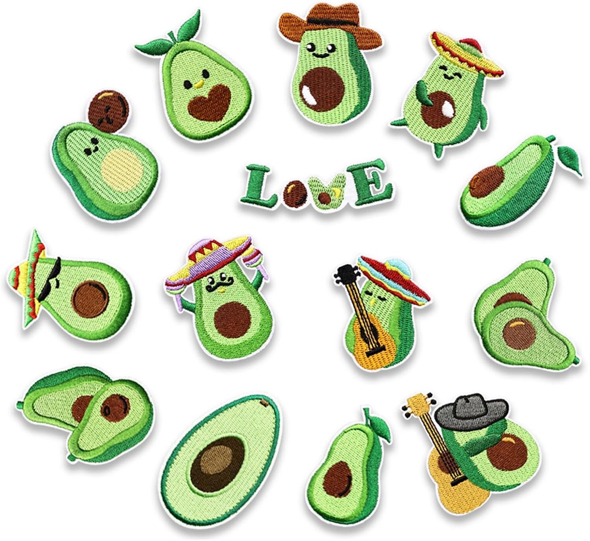 Opstrijkpatches 14 stuks - groene avocado ontwerpen - decoratieve strijkstickers - ideaal voor kleding en tassen - ShopVlot