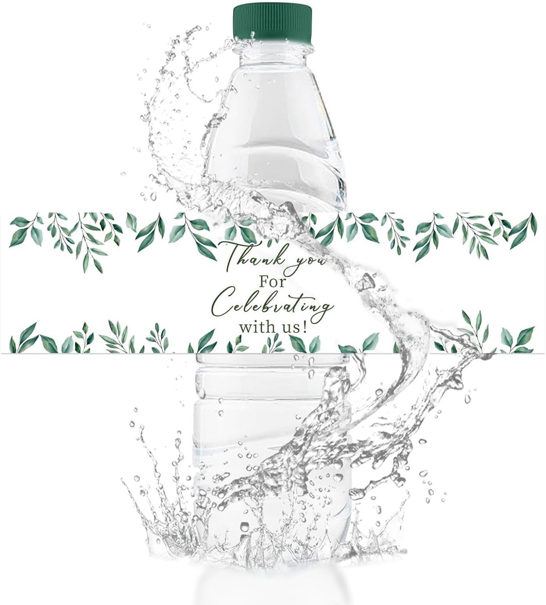 Waterfles labels 50pcs - groen blad - waterproof - bedankje voor viering - ShopVlot