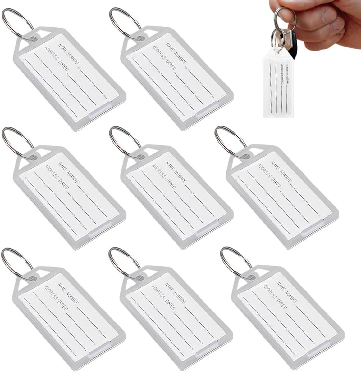 Uniclife Sleutelbordjes van stevig kunststof, 5 cm, witte titels met witte papieren etiketten, transparante - ShopVlot