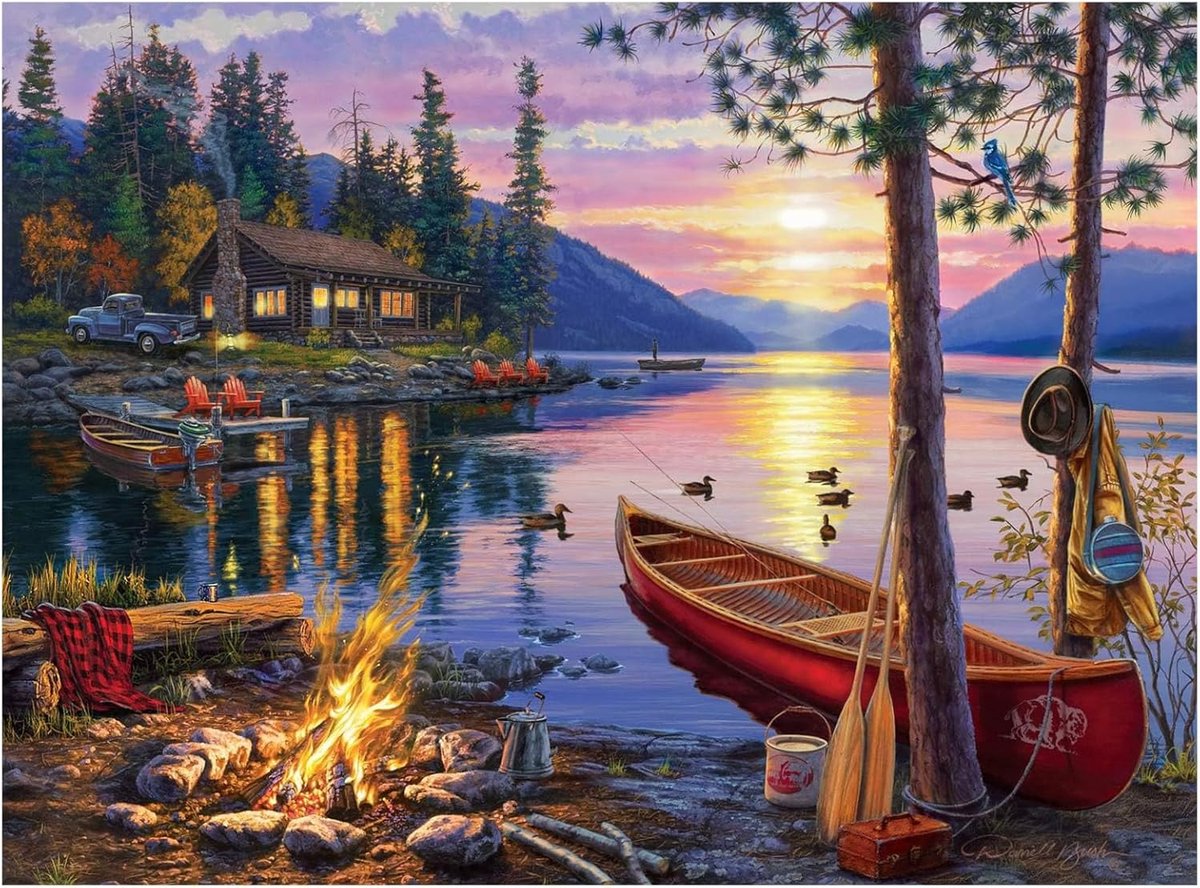 Puzzle 1000 pieces, sunset by the lake, skill game for the whole family, challenging puzzle for adults and children - ShopVlot