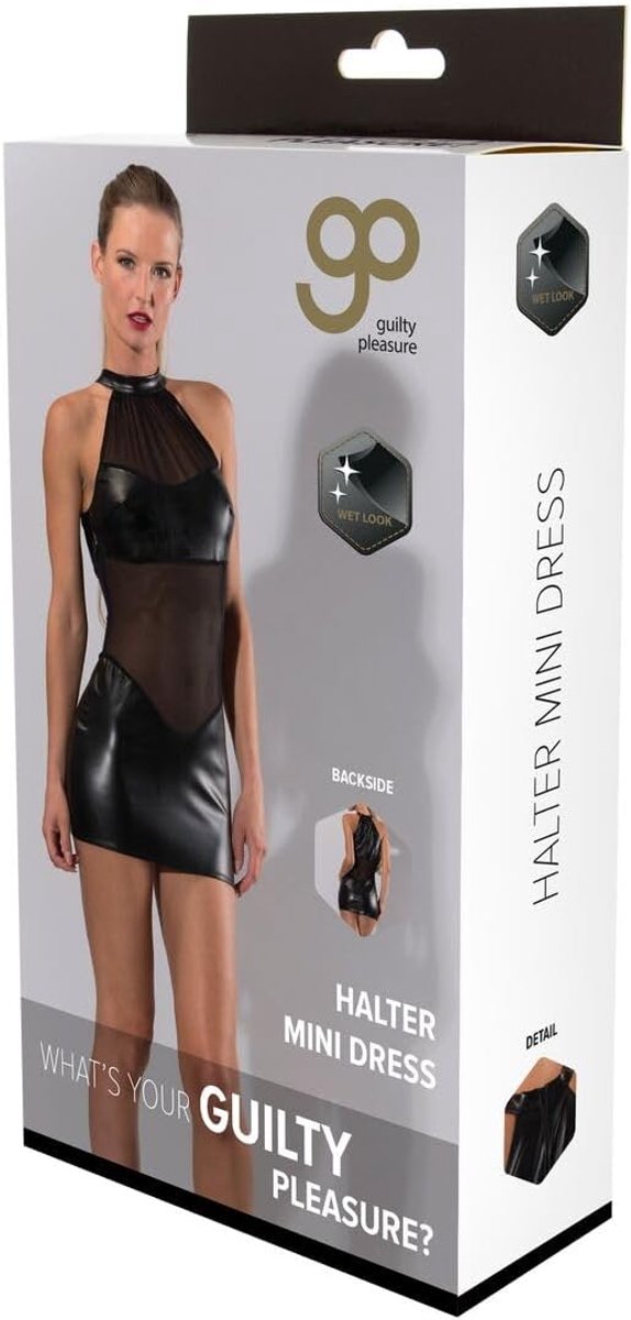 Gp wetlook halter mini dress Black, L - ShopVlot