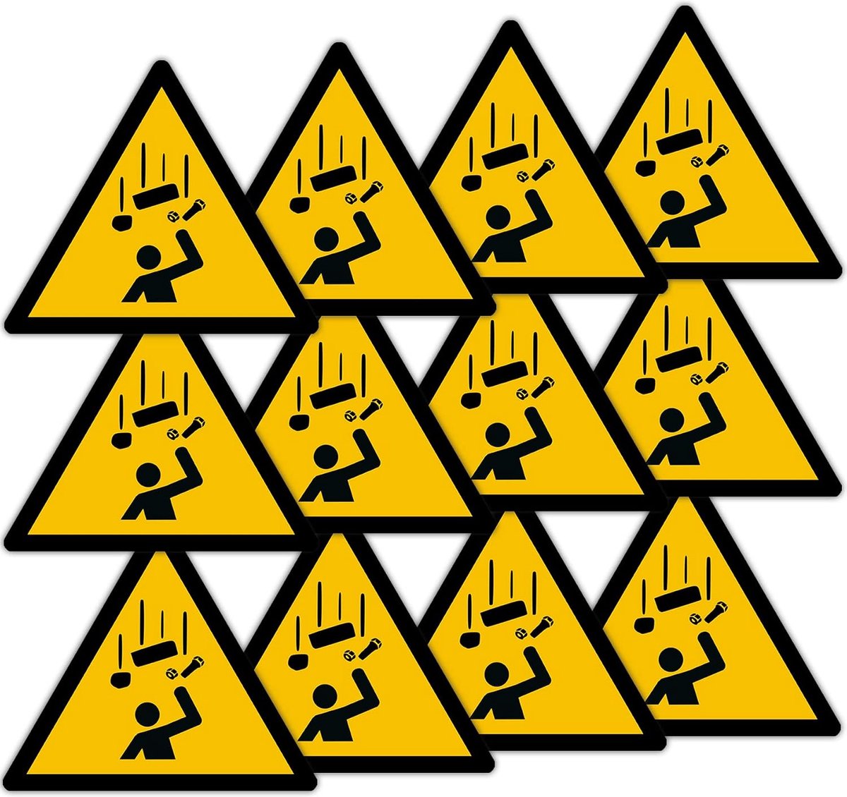 Stickers valgevaar delen/schild driehoek 70mm - polyester geel zwart - water- en oliebestendig - voor binnen en buiten - ShopVlot