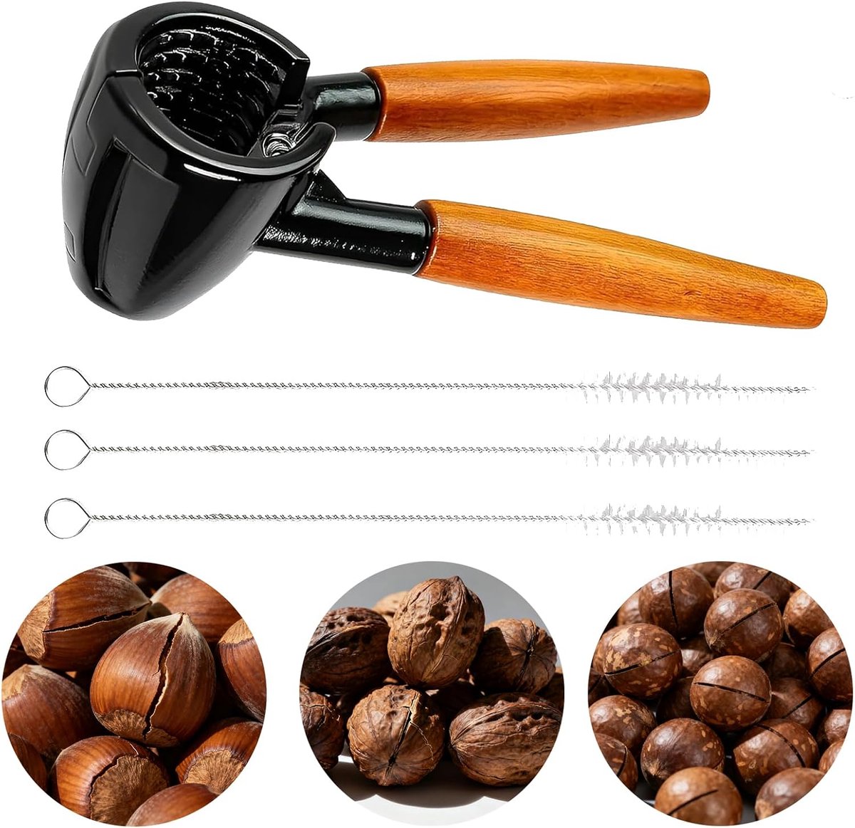 Aluminum Nutcracker with Wooden Handle, Modern Zinc Alloy Nutcracker, Hazelnut Nutcracker, Brazil Nut, Precise - ShopVlot