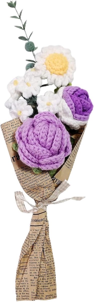 Haakboeket - Handgemaakt - Gemengde Gebreide Bloemen - Voor Vaasje - Interieurdecoratie - ShopVlot