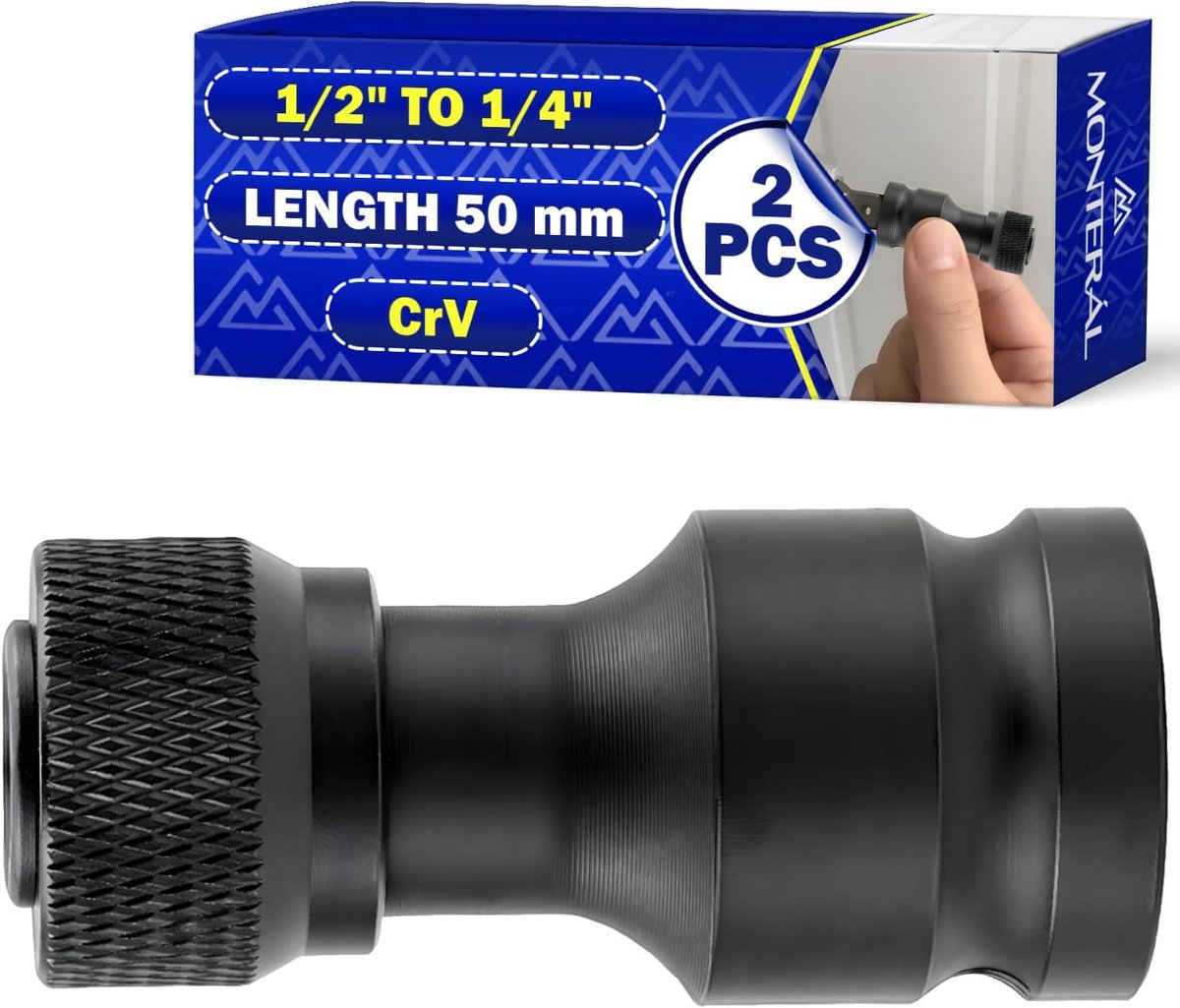 Impactwrench adapter 1/2" naar 1/4" HEX - 50 mm lengte - van chroom-vanadium staal - geschikt voor impacttools - ShopVlot