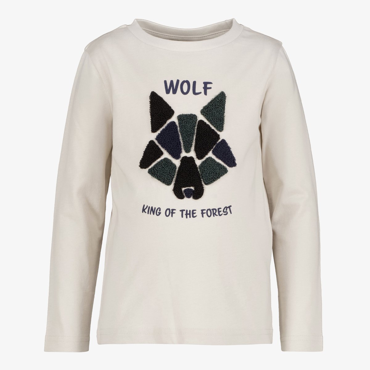 Unsigned jongens longsleeve met wolvenkop ecru - Beige - Maat 110/116