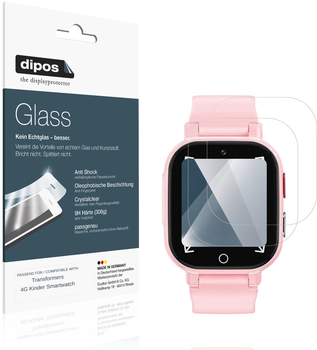 dipos – 2x Pantserfolie geschikt voor Transformers 4G Kinder Smartwatch | 9H Screenprotector