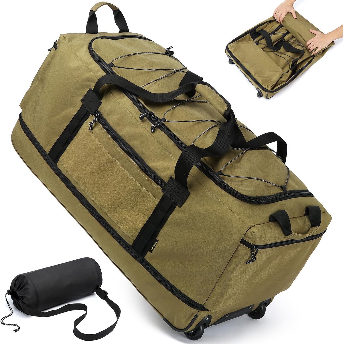 SnelShoppen - Vouwbare Duffle Bag Met Wielen 130-170L Uitbreidbare Gigantische Reistas Op Wielen 36'' Extra Grote Reisbagage Voor Camping, Vakantie, O