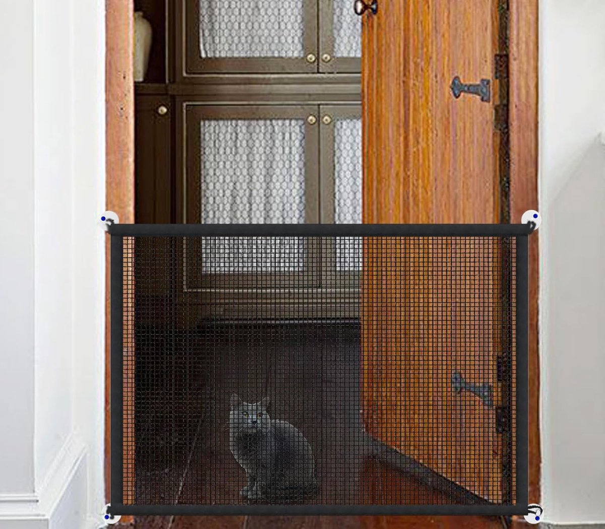SnelShoppen - Portable Honden Traphekje, Indoor Magisch Huisdierhekje voor Deuren, Verbeterd Mesh, 180/110x78cm, Veiligheid Puppyfence, Zwart