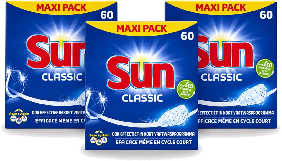 3 x Sun Classic - Vaatwastabletten - Eco - Voordeelverpakking - 60 Tabletten - Voordeelverpakking - 3 stuks