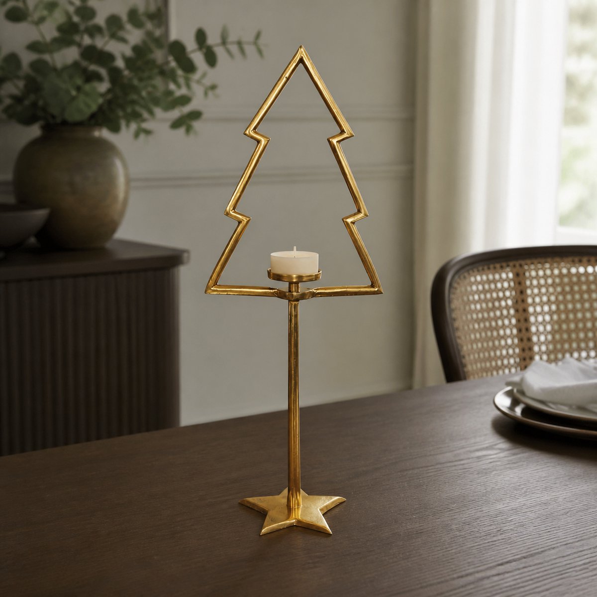Hoppa! Waxinelichthouder op Standaard - Kerstboom- Goud - 30 x 30 x 81 (B x D x H) Goud #1