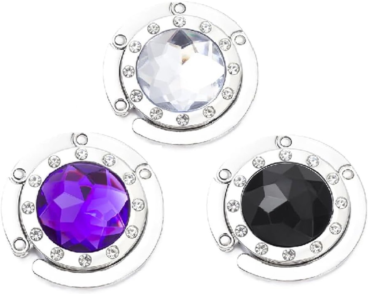 Draagbare tashaken, veelkleurige opvouwbare kristallen diamant handtashaken voor tafel, robuuste ronde handtashanger voor kantoor, thuis en restaurant