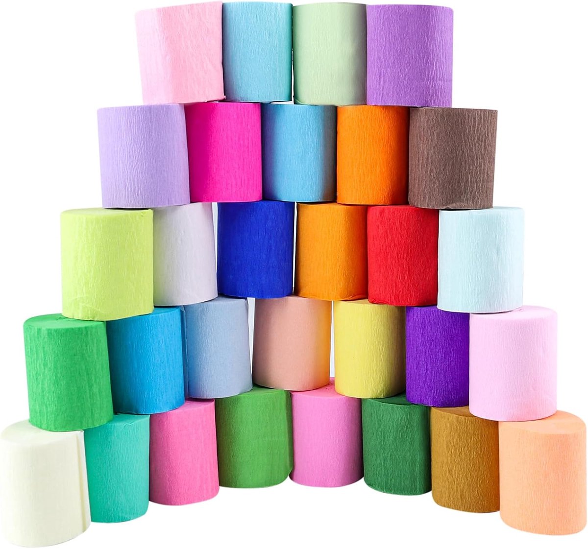 Krepppapier in 30 Kleuren, Regenboog Krepppapier Kreppband voor Feest, Kleurrijk Knutselkrepp, Luchtslangen, Floristenkrepp voor Huwelijk, Verjaardag, Babyshower, Kerstmis, Feestdecoratie 4,5 cm x 10