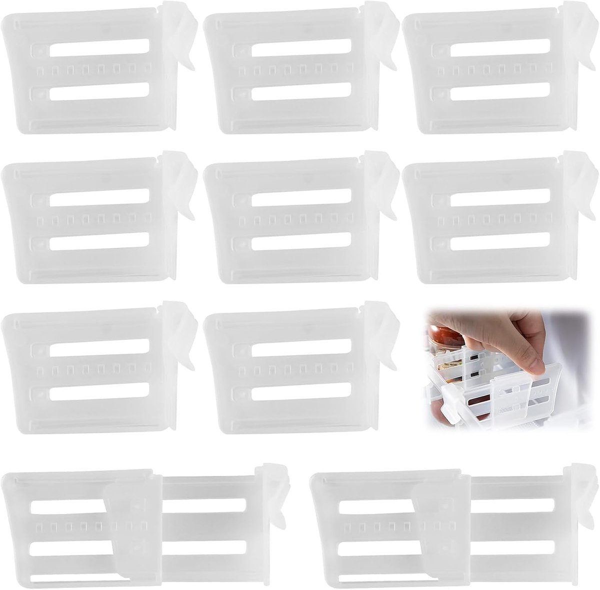 10 stuks koelkastverdelers, koelkastorganizer, ladeverdelers voor koelkast, zijdeur-opbergverdeler, zijdeur-scheider voor keuken, snap-on rek, lade-organizer