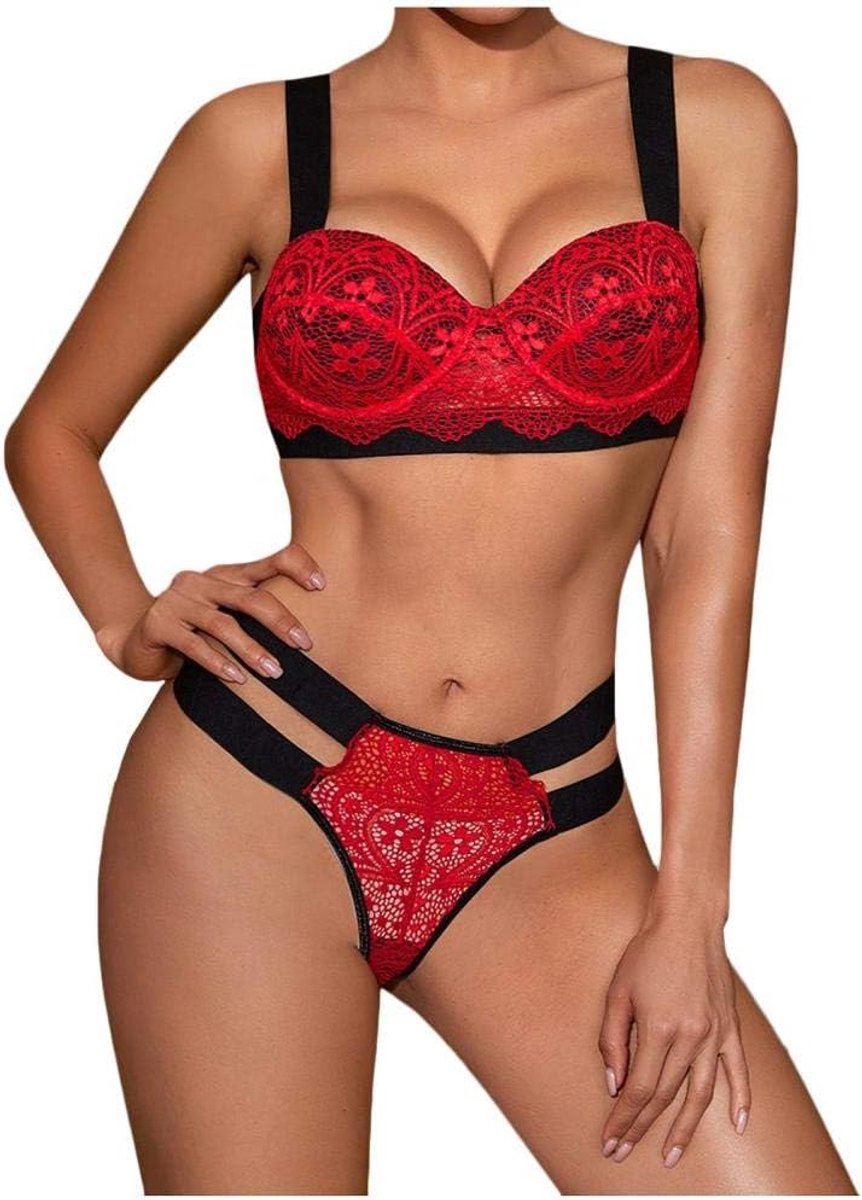 Dameskostuums Dames Sexy Lingerie Set Kanten String Sexy Ondergoed-red_M