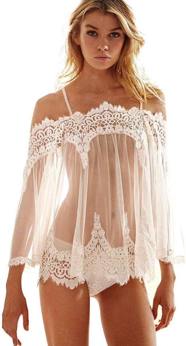 Dames String Sexy Lingerie Nachtkleding Jurk Lingerie-Blanco_XL
