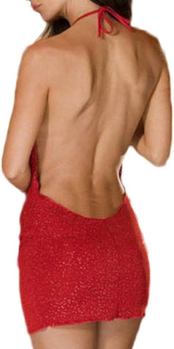 Dames Dames Lingerie V-hals BH Kousenband String Pyjama Set Lingerie Pak BH Set-Red_M